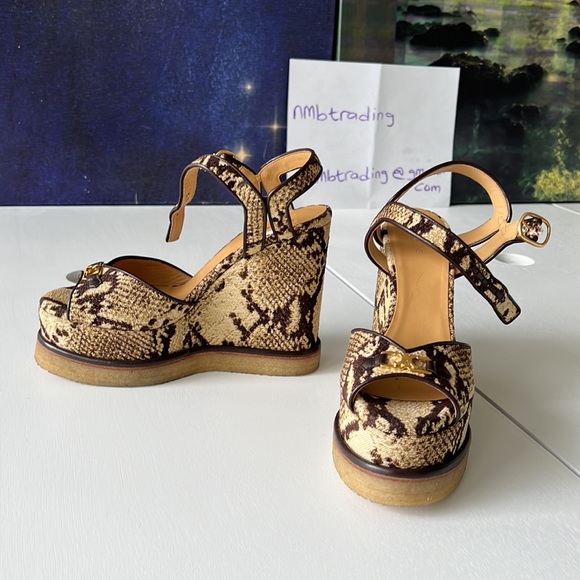 Celine made in Italy all over leopard print open toe size 7M(37) strappy wedges - Picture 7 of 17